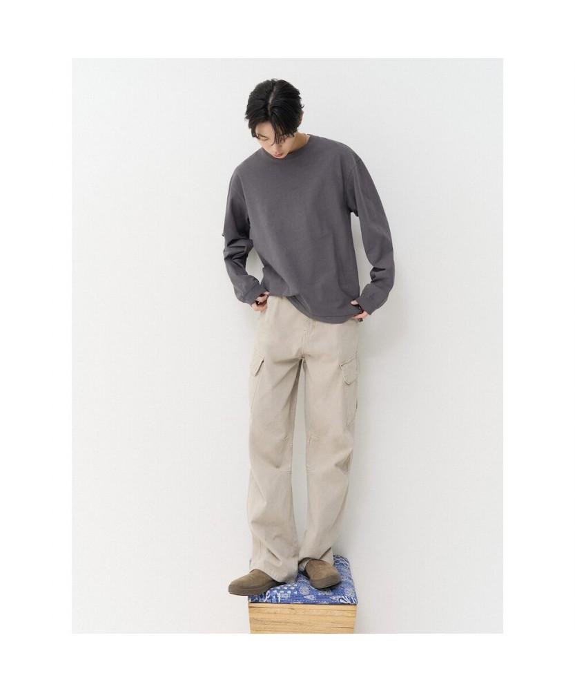 8SECONDS Casual Cotton Garment-Dyed Long Sleeve Tee Ash