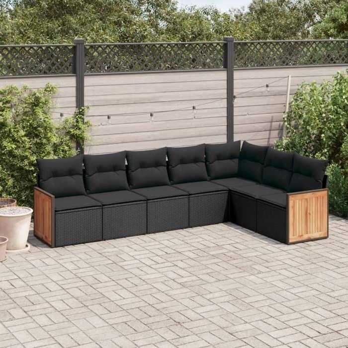 VidaXL Salon de Jardin avec Coussins 7 pcs, Canapés de Terrasse, Ensemble de Meubles de Patio, Mobilier d'Extérieur, Noir 3227707