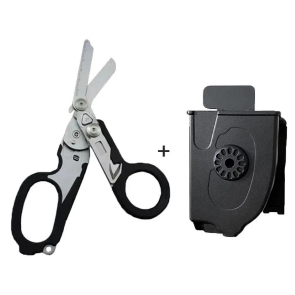 Multifunctional Folding Trauma Scissors Emergency Scissors with Cutter and Glass Breaker for Outdoor Camping Rescue Tools чёрный