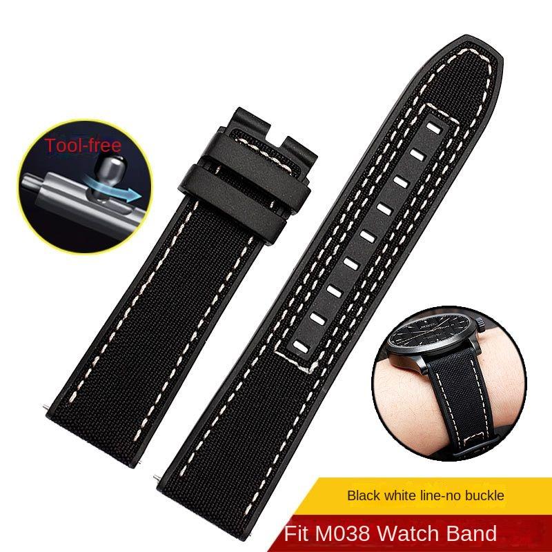 New Design Hybrid FKM Watch Strap for Mido Helmsman M005 M038.431 M038431a Quick Release Canvas Nylon Watchband Bracelet 22mm