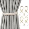 Stylish NYANDELMO Braided Curtain Tassels, Set of 4, Rope Type with Hooks, ND-0076-R03-BE4