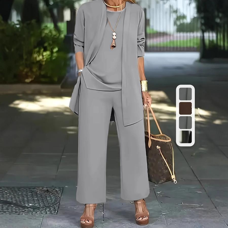 Women's Autumn Winter Casual Workwear Pants Long Sleeve Cardigan Jacket Camisole Set