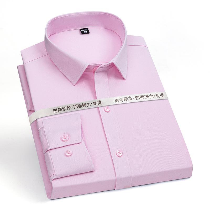 Men's Dress Shirt Long Sleeve Free ironing Business Casual Slim-fit Solid Color Social Formal Party Wedding Man Clothes Plus 8XL