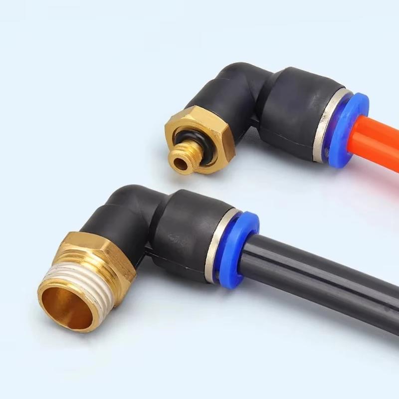 20/50/100PCS Pneumatic Air Connector PL 4mm 6 8 10 12mm Thread 1/8 1/4" 3/8" 1/2" Trachea Elbow Air Fittings Hose Quick Conector Fuel System