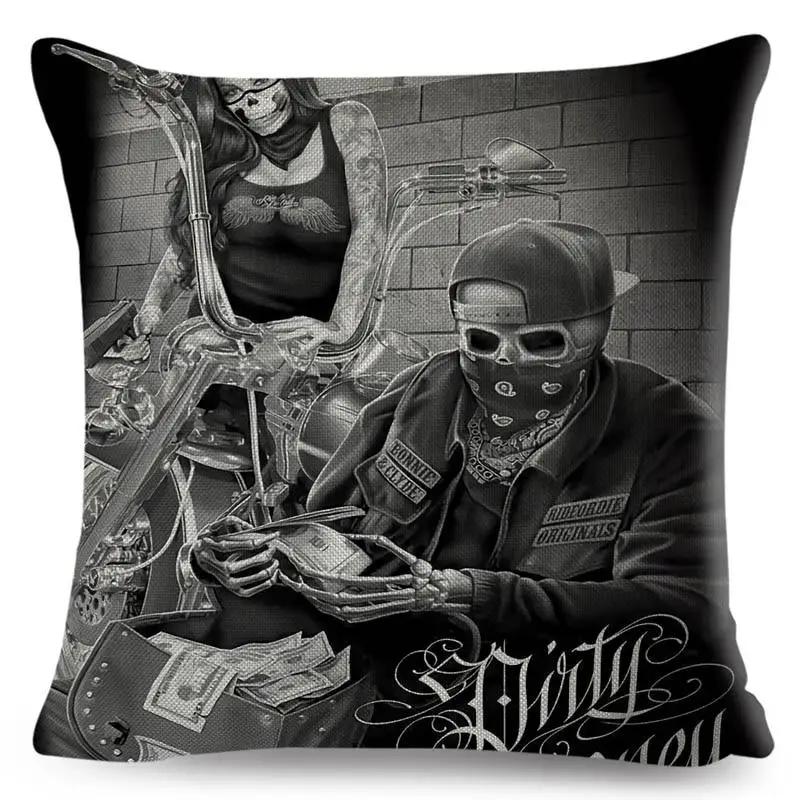 

Motorcycle Skull and Sexy Girl Cushion Cover Sofa Home Dead Soul Pillowcase Decoration Polyester Cartoon 16x16Inch