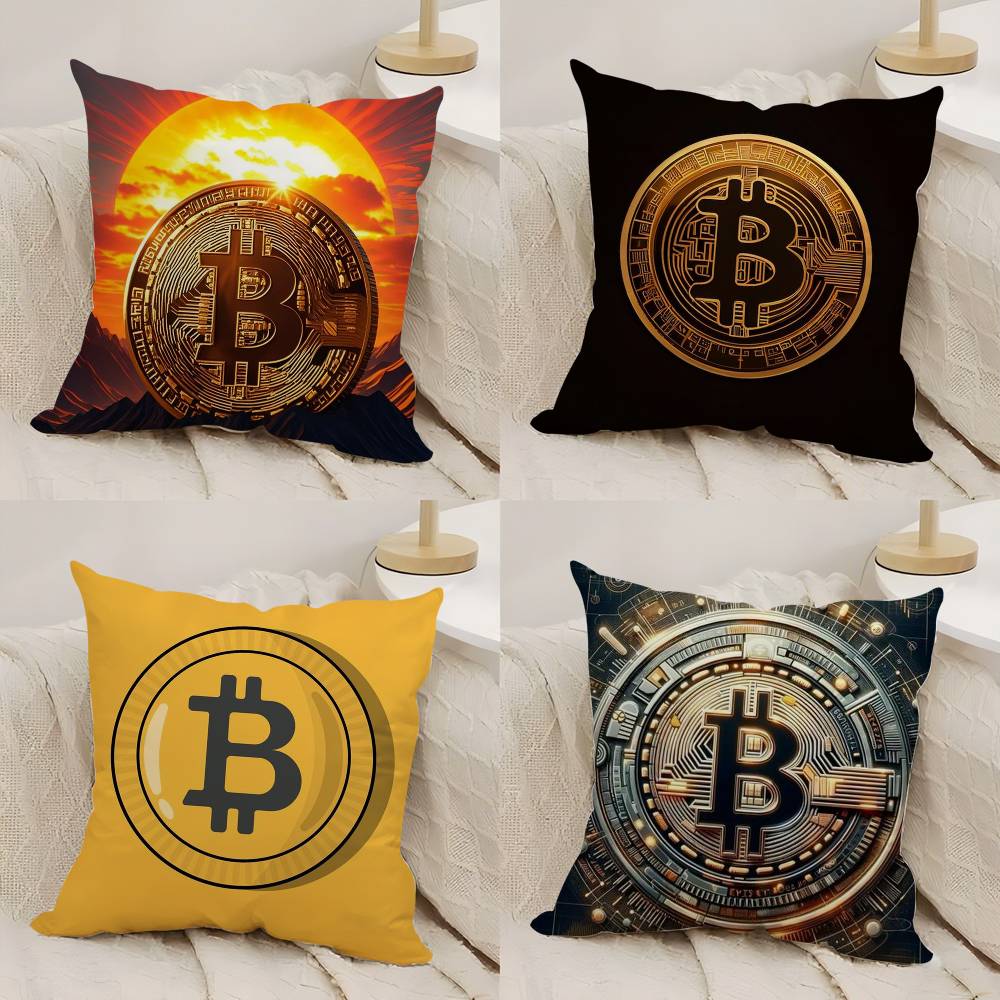 Bitcoin Cryptocurrency Btc Pillow Case Home Dorm Chair Back Short Plush Double-Sided Printing Office Nap Time Cushion Cover