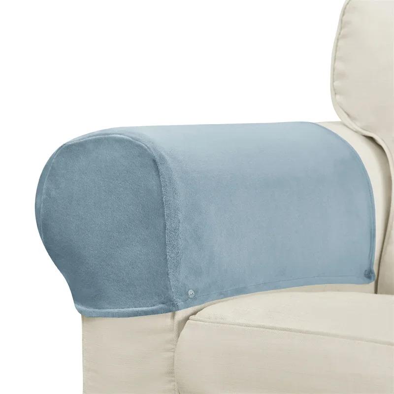 2pcs Solid Color Armchair Covers Non-Slip Anti-dust Sofa Armrest Protector Soft Velvet Couch Arm Rest Covers Furniture Protector