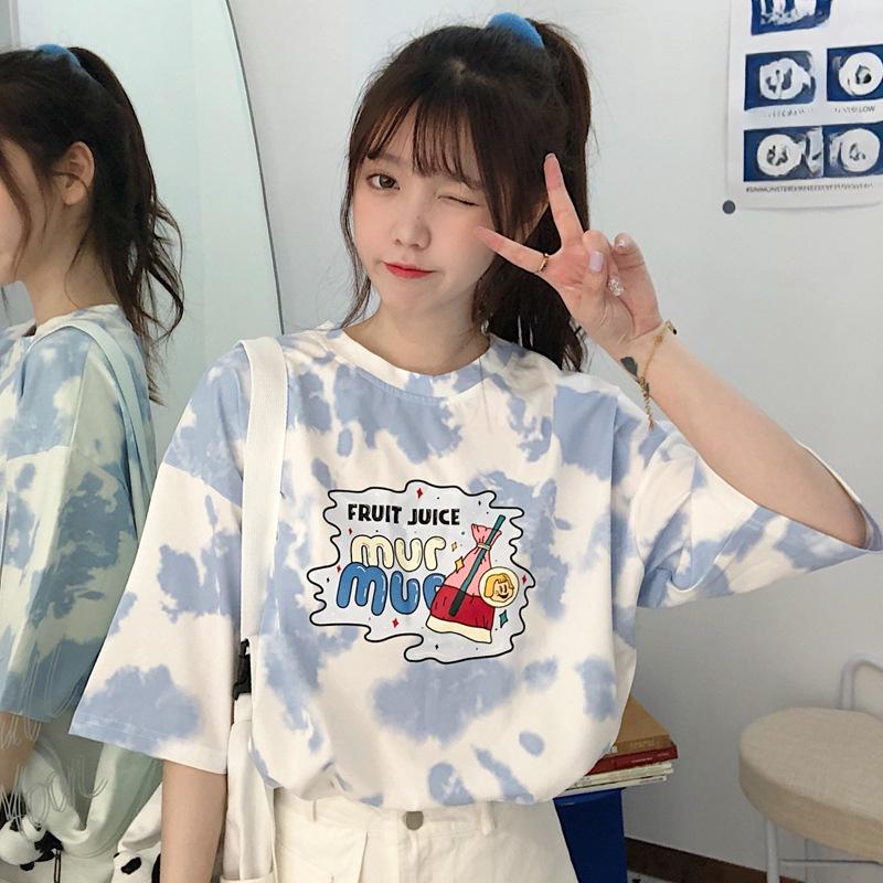 

Летняя корейская футболка с мультяшным принтом и короткими рукавами, подруга, большие футболки с рисунком, женские длинные топы y2k, модная уличная одежда в стиле Харадзюку one size