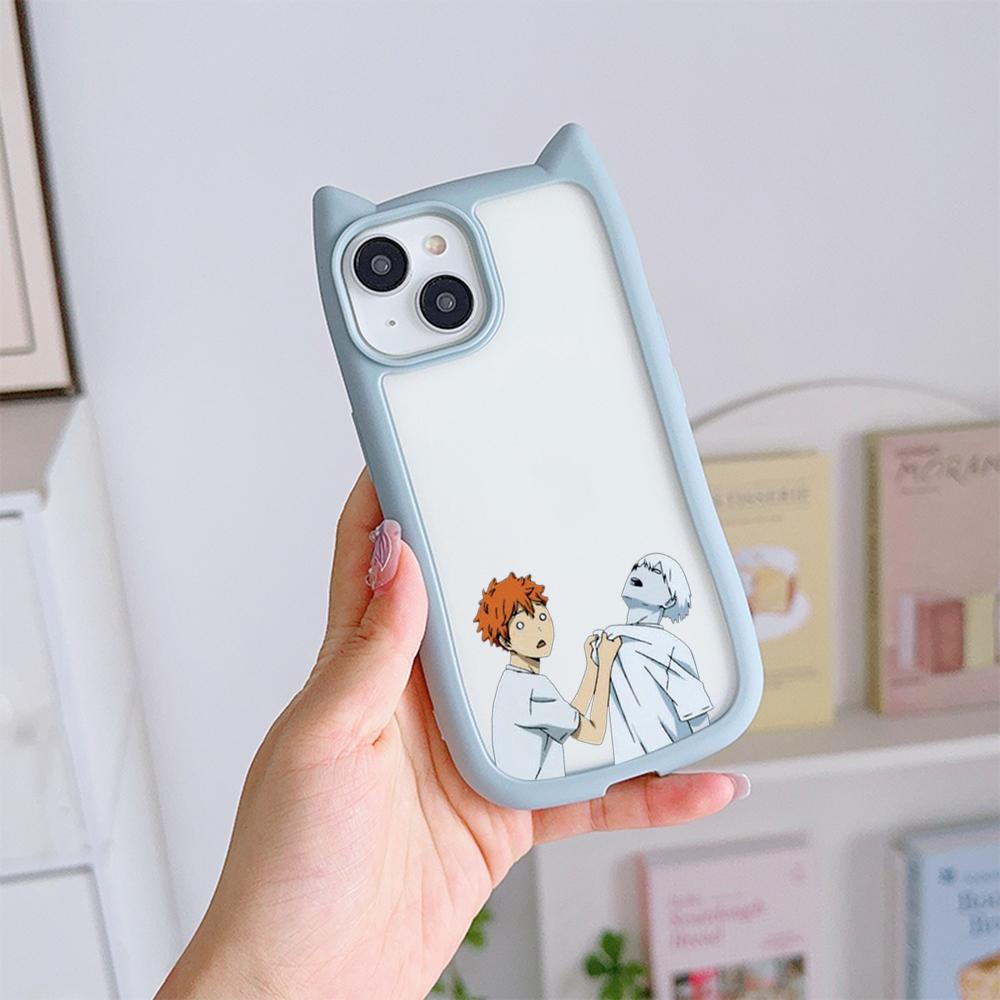 Soft Cat Ear Phone Cases for iPhone 16 15 13 12 11 Pro Max 14 Plus Silicone Anti-Drop Transparent Acrylic Back Cover N69 Anime Haikyuu X Reader Art