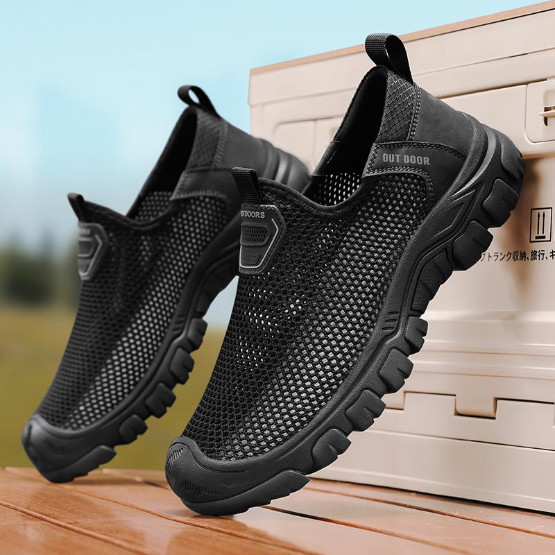 Fashion Outdoor Men Summer Mesh Shoes New Casual Sports Flats Lightweight Breathable Trainers Comfortable Anti-slip Slip-on Casual Shoes