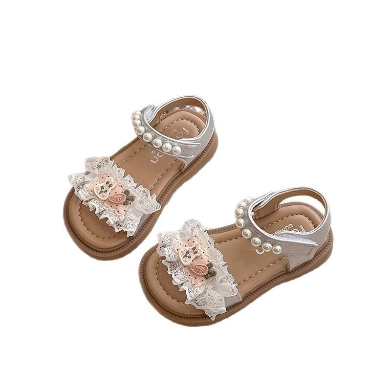 Korean Style Princess Shoes for Little Girls - 2026 Summer Lace Trim Sandals with Soft Sole