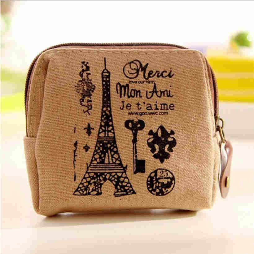 Mini Niedliche Stoff Frauen Münzbörse Leinwand Schlüssel Etui Kreativer Cartoon Druck Kleine Geldbörse khaki