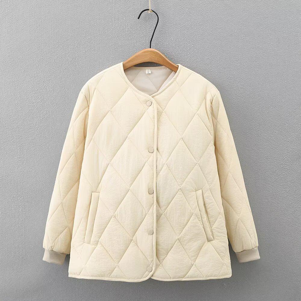 Women s Plus Size Round Neck Lightweight Cotton Jacket - 2026 Autumn/Winter Collection XL абрикосовый