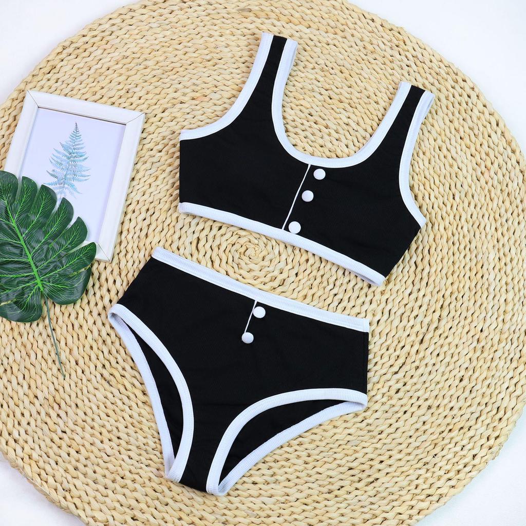 2024 Schwarz & Weiß Colorblock High Waist Bikini - Elegante Bademode im europäischen und amerikanischen Stil