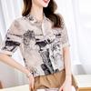 Double Crepe Short Sleeve Printed Silk Shirt Summer New Mulberry Silk Top Women