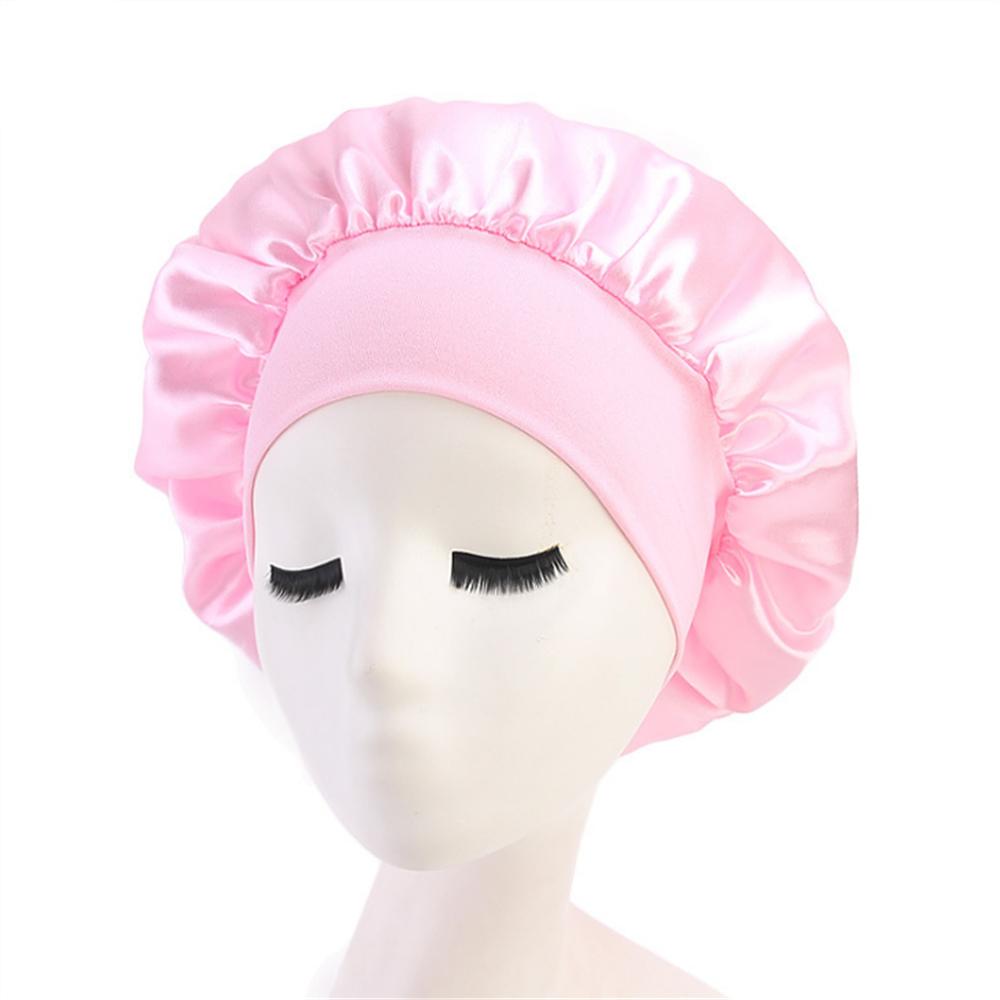 New Women's Satin Solid Wide-brimmed Sleeping Hat Unisex Head Wrap Elastic Band Cap Hair Care Bonnet Night Hat Bonnet De Nuit