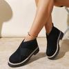 Plus Size Slip-On Loafers Autumn Winter Roman Style Platform Round Head Suede Black Women's Shoes Casual Heeled Ankle Boots