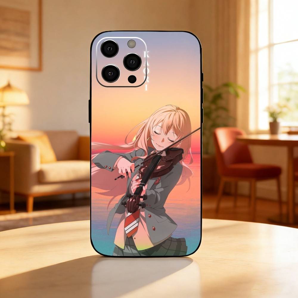 Amine Your Lie In A-Aprils Phone Case For iPhone17,16,15,14,13,12 Plus,Max Soft Silicone Black Cover