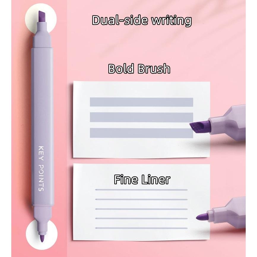 Juego de 6 Rotuladores Resaltadores de Color Suave Puntos Clave Doble Punta Pincel Grueso Marcador Fineliner Dibujo Oficina Escuela