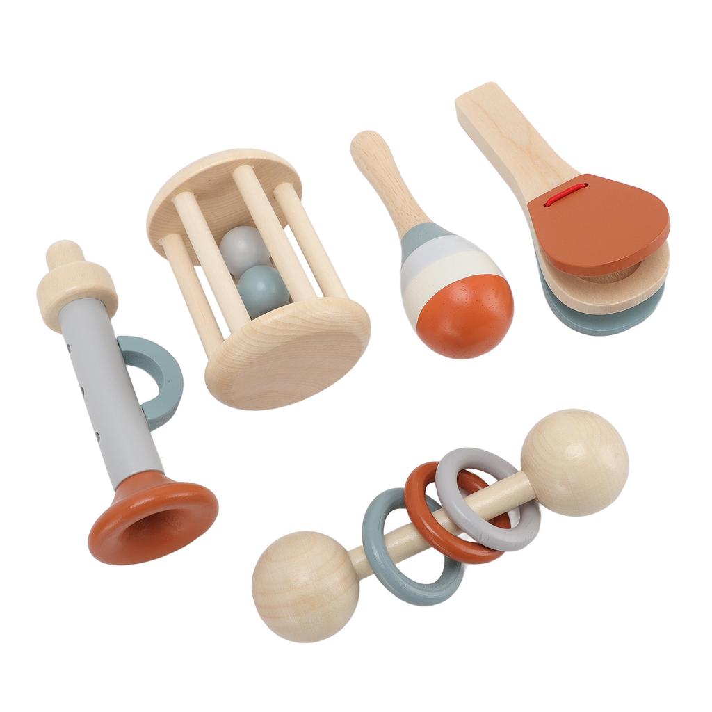 5pcs Wooden Musical Instrument Toy Cage Bell Baby Rattle Toy Early Educational Percussion Instrument