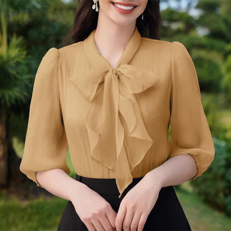 

ZANZEA Women Bow Round Neck Casual Half Sleeve Solid Blouse 5XL хаки