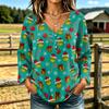 Women's Casual V-Neck Long Sleeve T-Shirt with Festive Christmas Graphic Print