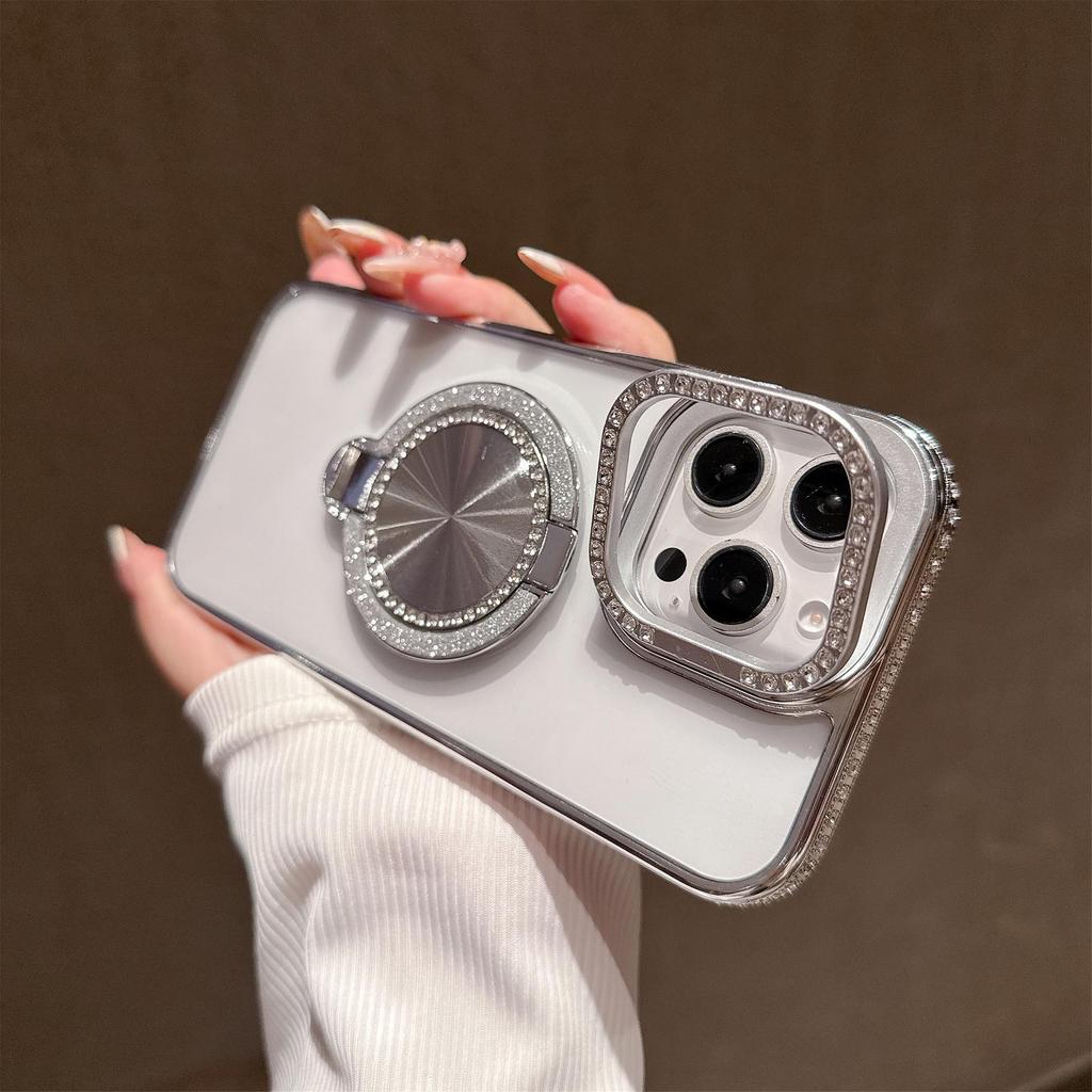 Diamond Mirror iPhone 17 Case: Yellowing-Resistant Lens, Double Bracket, 16 Pro Max Compatible