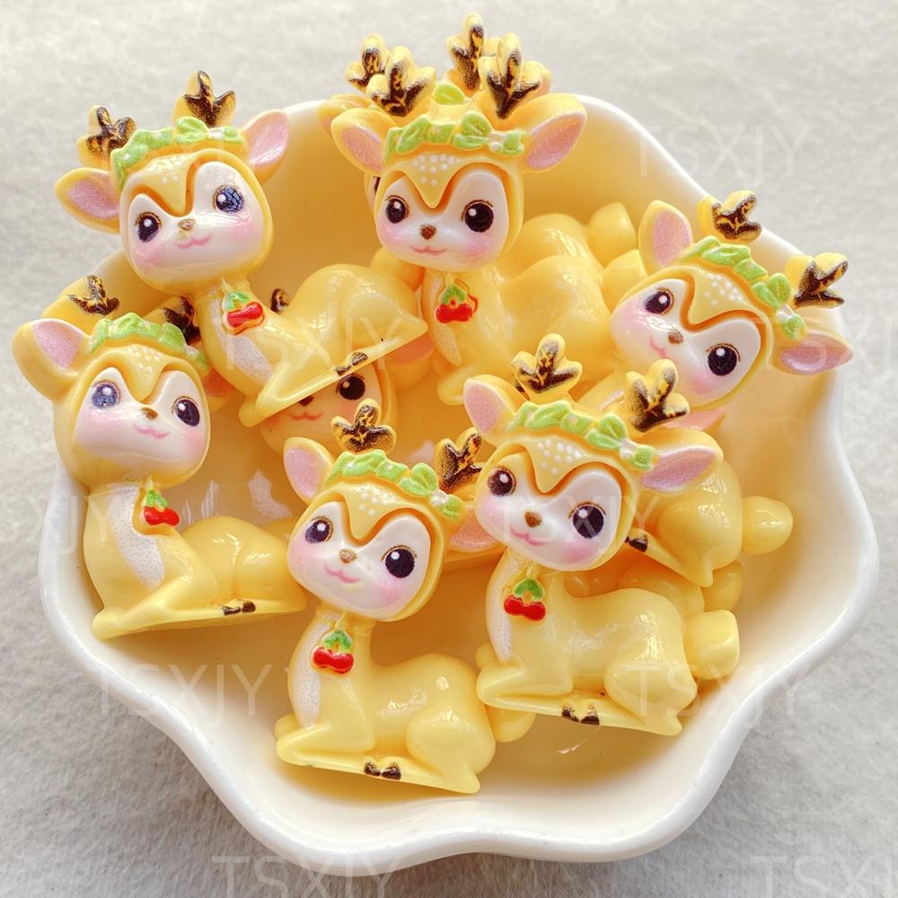 10PCS New Colorful Cute Cartoon 3D Animal Sika Deer Flat Back Cabochon Stone Scrapbook DIY Decor Figurines Crafts Accessories