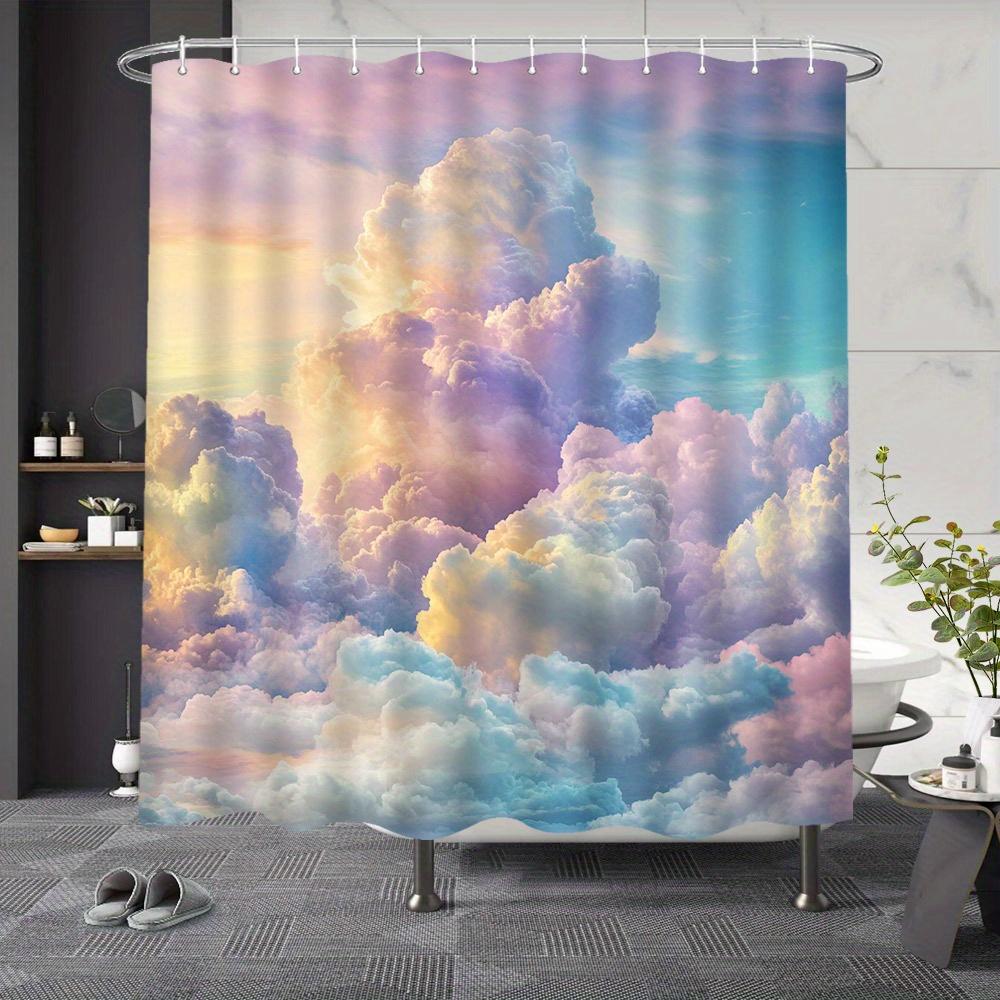 Rideau de douche Ciel Pastel Onirique, Nuages Moelleux Roses, Lavande et Bleus, Polyester Résistant à la Décoloration, Décor de Salle de Bain Serein