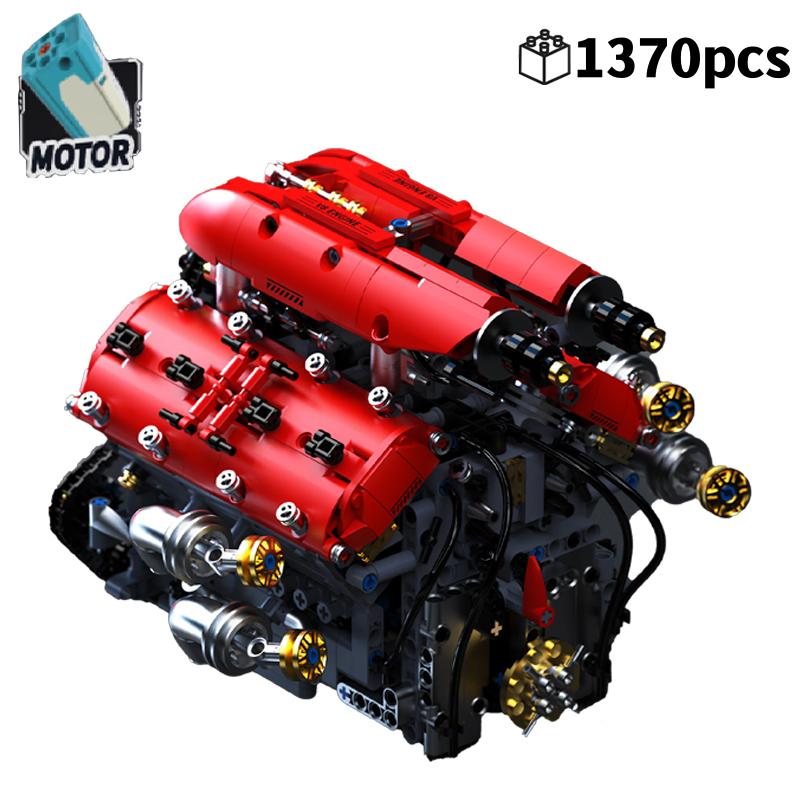 Technical V8 Engine Model Building Blocks Set with Electric Motor DIY Assembly Bricks Construction Set Toy Kids Birthday Gift
