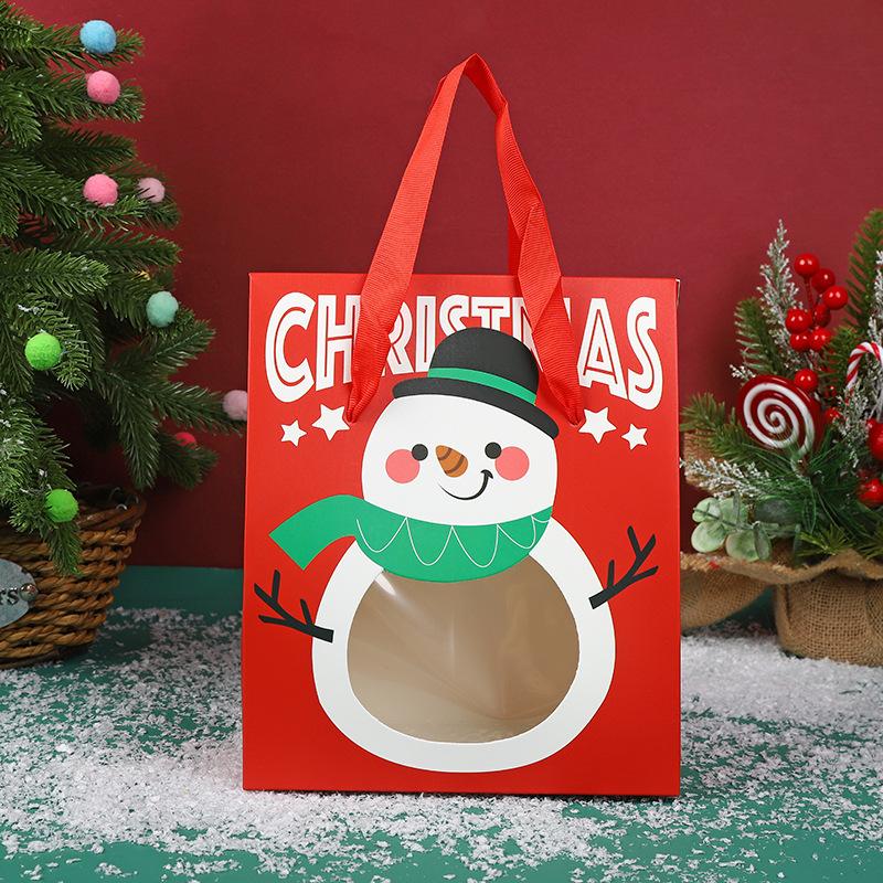 WTEMPO Clear Window Portable Gift Boxes with Handles DIY Foldable Christmas Series Pattern Printed Paper Bags