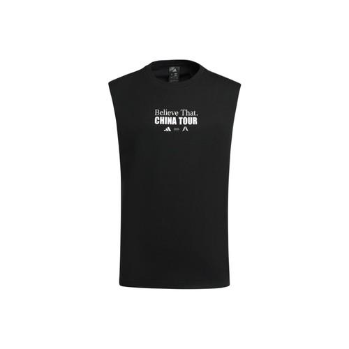 adidas Knitted Crew Neck Loose Fit Sleeveless Sports Vest for Men, Black S чёрный