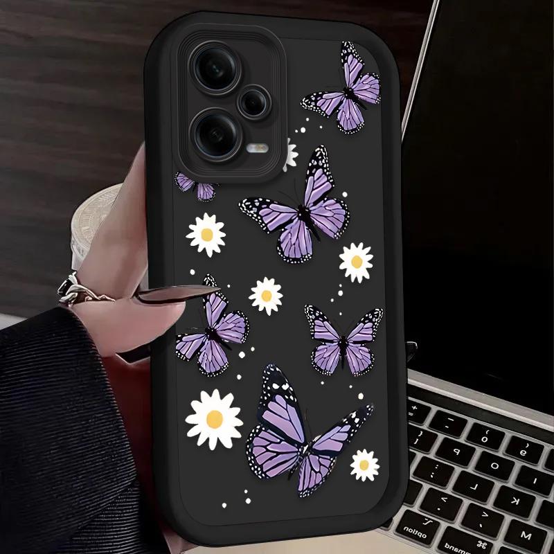 Purple Butterfly And Flower Design Silicone Case For iPhone 17 16 15 14 13 12 11 Pro Max Plus Air