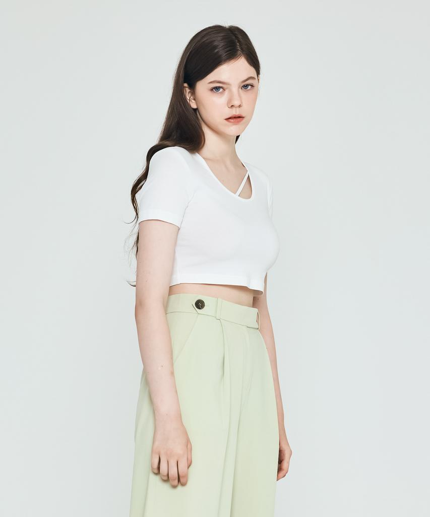 DEPASION Silket Crop Short Sleeve T-Shirt (White)