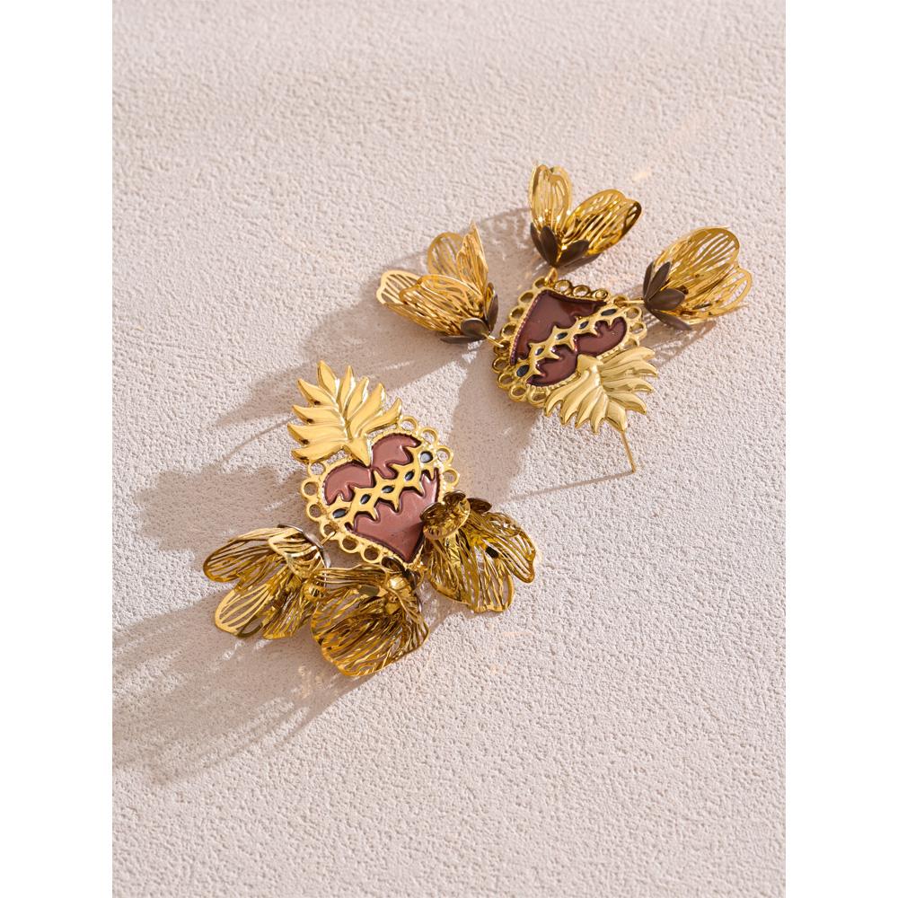 Eetit Exklusives Design Emaille Herz Blütenblatt Tropfenohrringe Edelstahl Golden Täglich Vielseitige Schmuckaccessoires