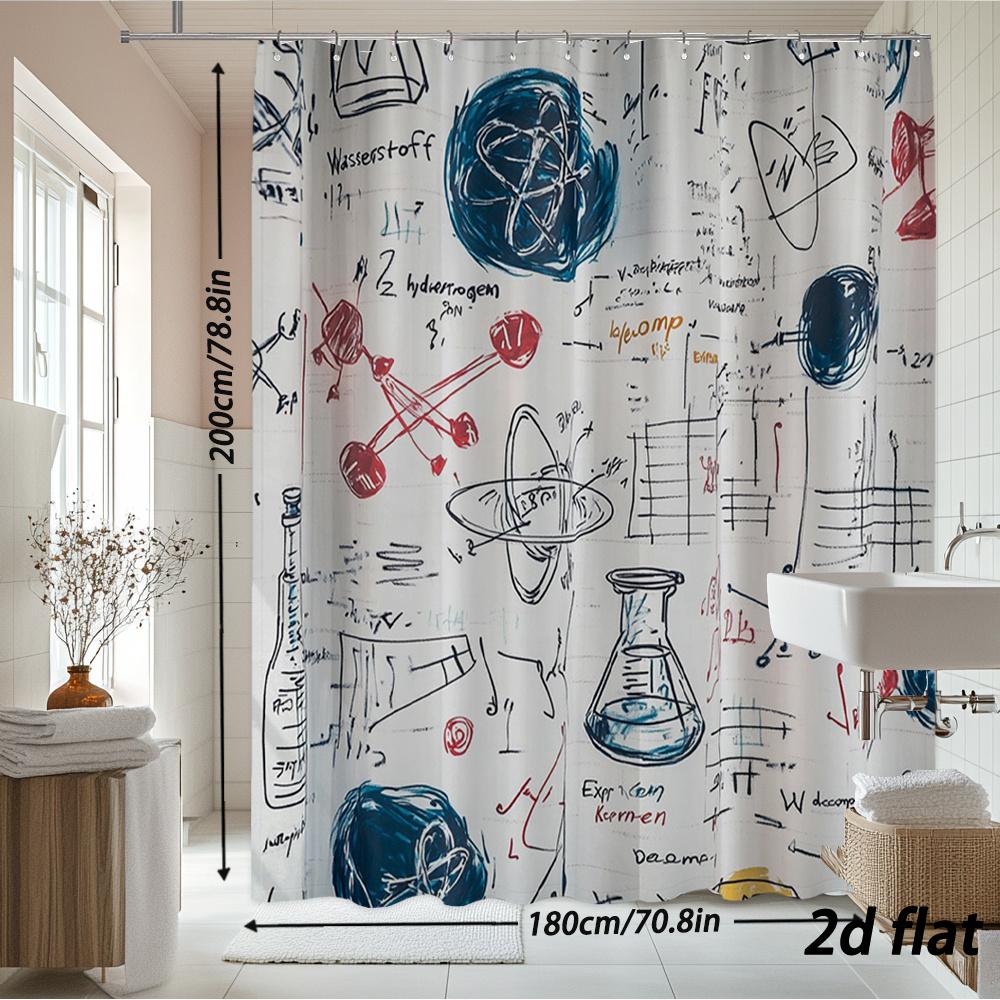 Wissenschaftliches Labor Duschvorhang Physik Chemie Skizzen Design Becher Atom Formel Polyester Badezimmer Dekoration 70,8 x 70,8 Zoll 12 Haken