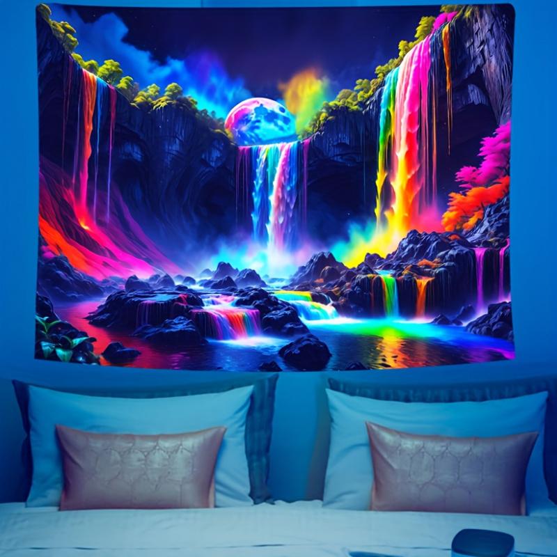 VIKAMA Rainbow Waterfall Tapestry with Fantasy Moonlit Stream for Bedroom Living Room Decor Aesthetic Artistic Cyber Wall Art