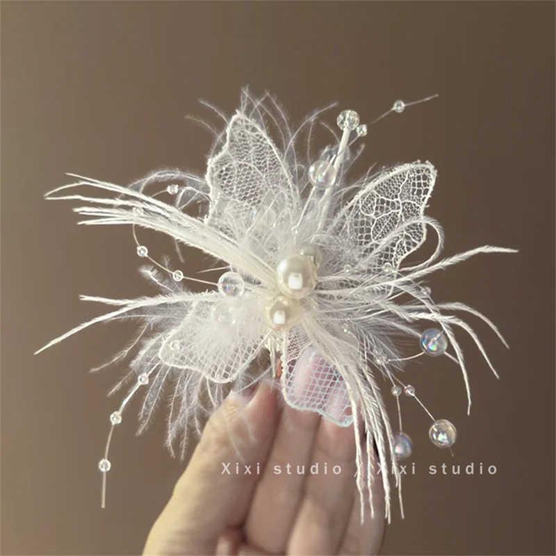 Lace Butterfly Pearl Hair Clip - Elegant Fairy Headdress 2025