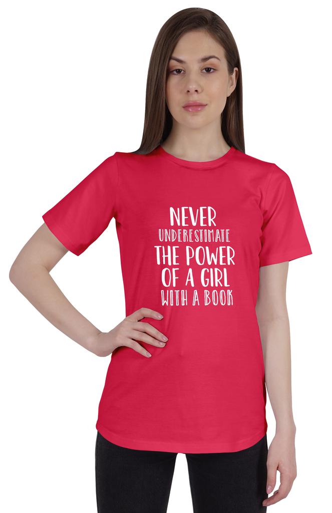 Inkmeso Womens Quote Top   Never Underestimate The Power Of A Girl With A Book   Graphic Print Tee