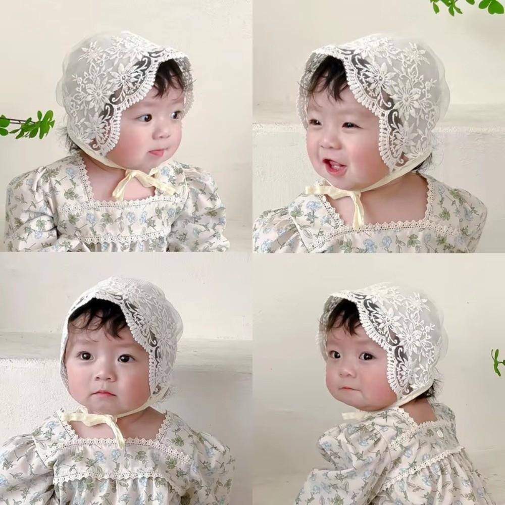 Mesh Baby Bonnet Lace Flower Baby Hat Sweet Infant Princess Cap