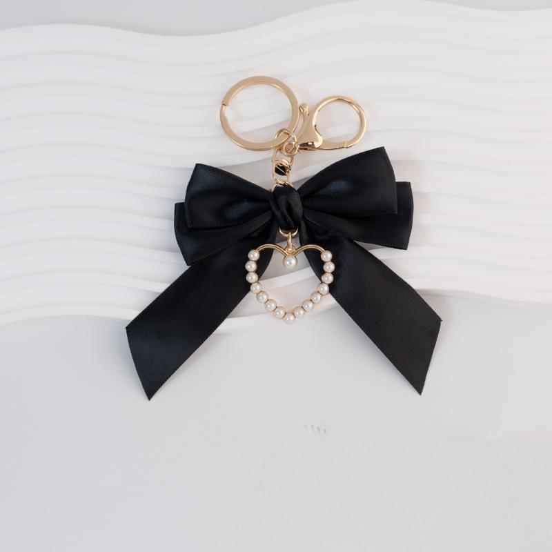 

Large Ribbon Bow Keychain Pearl Beaded Pendant Keyring Bag Charm Hanging Accessory Car Key Holder For Women Jewelry Gift чёрный