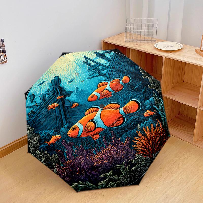 1 Stück Automatischer Faltregenschirm - Clownfisch-Muster, Tragbares & Faltbares Design mit 8 Speichen, Weihnachts-Geburtstagsgeschenke