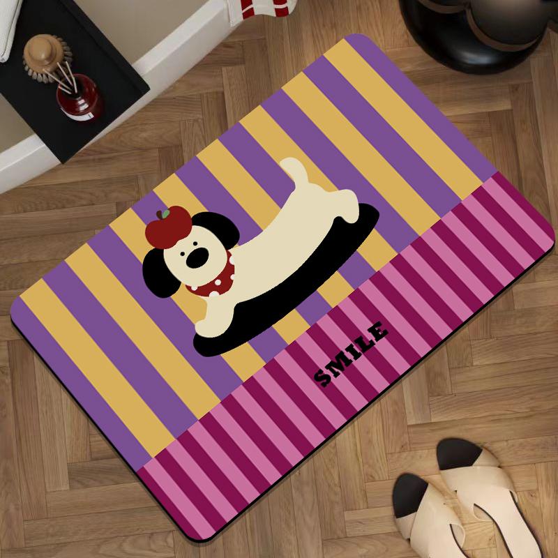Niedliche Cartoon gestreifte Kieselgur Badezimmer Bodenmatte Haushalt saugfähig rutschfest Toilette Badezimmer Tür saugfähige Fußmatte 40x60cm15.7x23.6in