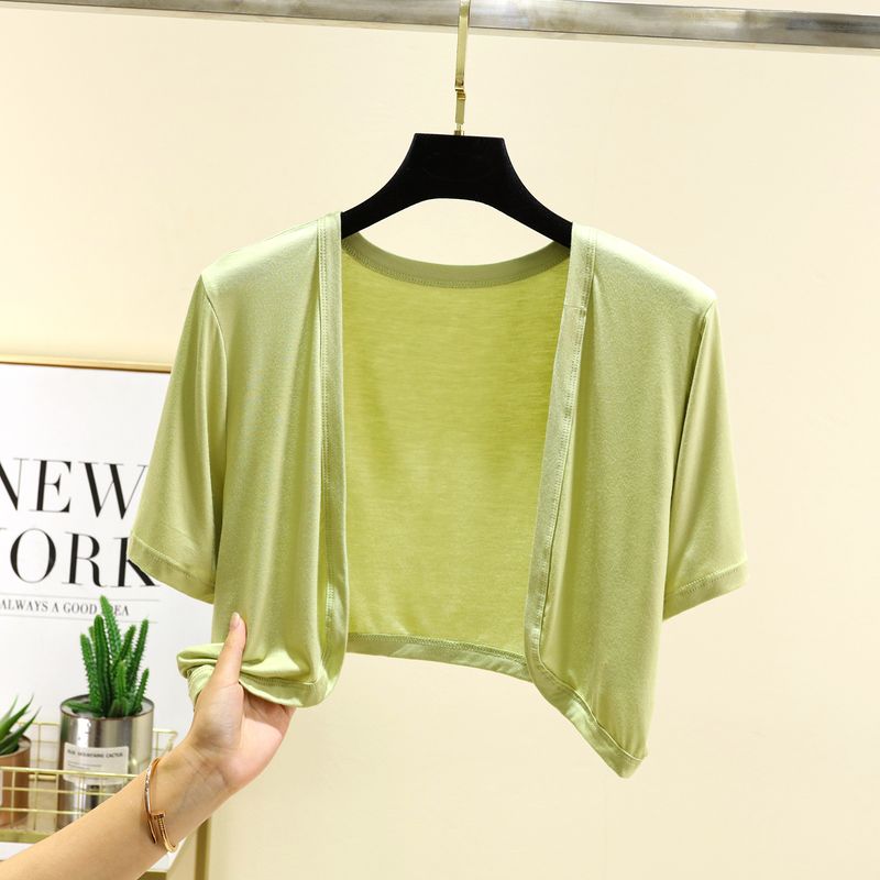 

Модальный вязаный кардиган женский летний с коротким рукавом шаль верхняя одежда для защиты от солнца тонкая однотонная верхняя одежда свободная блузка Yellowish Green 2XL (70.00 kg-82.50 kg recommended