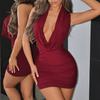 European and American Style Spring and Summer New Women's Clothing, Sexy Spice Girls, Solid Color Neck Deep V-neck Backless Slim Hip-wrapped Short Sk