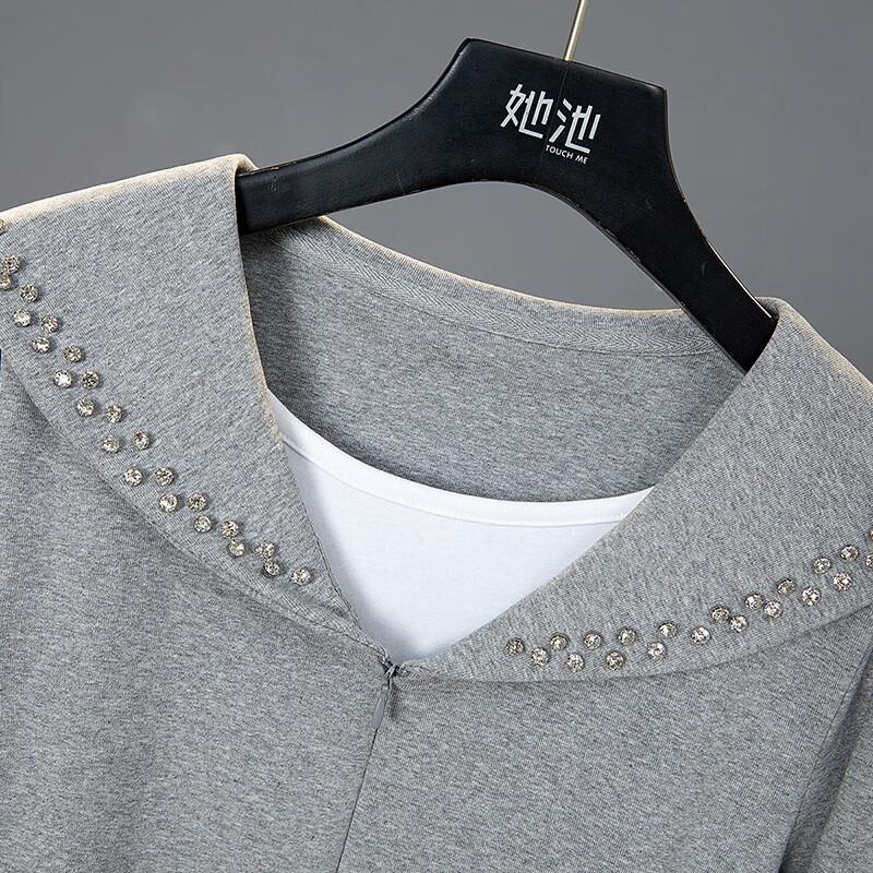 Women's Navy Collar Fake Two-Piece Slim Fit Sweatshirt