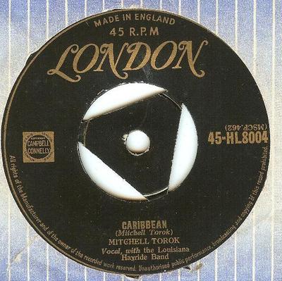 7inch Record MITCHELL TOROK - Caribbean 45HL8004 London Records 1954 UK Folk Used