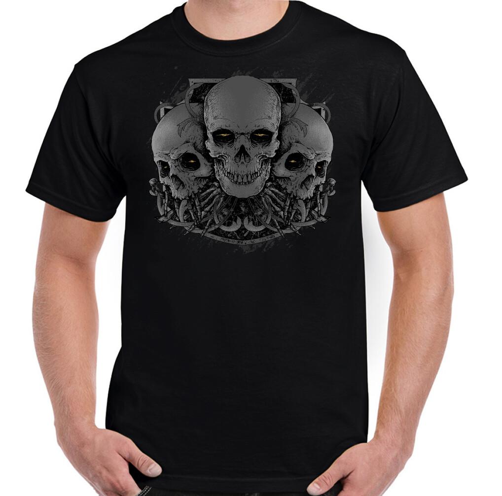 3 Skulls Mens Gothic Demon Heavy Metal Goth T-Shirt 4XL