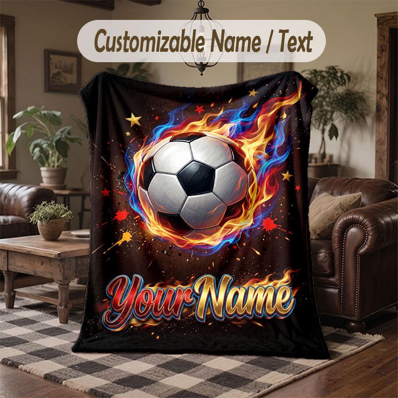 Soccer Theme Throw Blanket Custom Name Text Personalized Blanket Soft Cozy Blanket for Home Sofa Bed