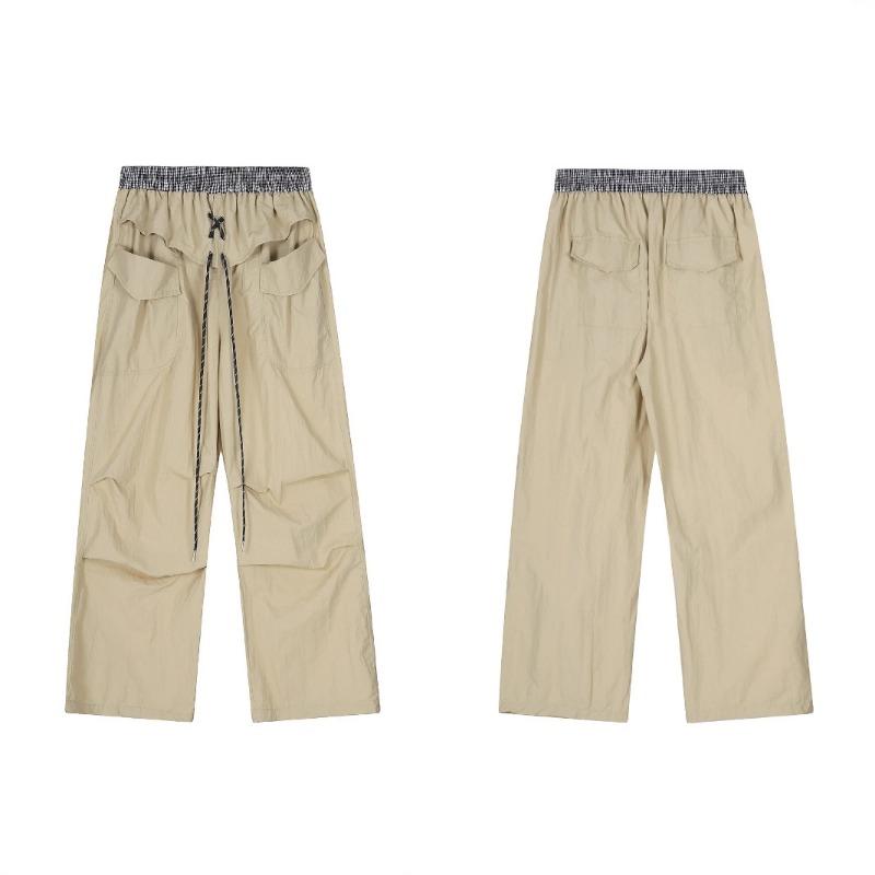 Dopamine Contrasting Color Splicing Plaid Paratrooper Pants Men's and Women's Summer Loose Wide-leg Scimitar Pants Pleated Tooling Casual Pants